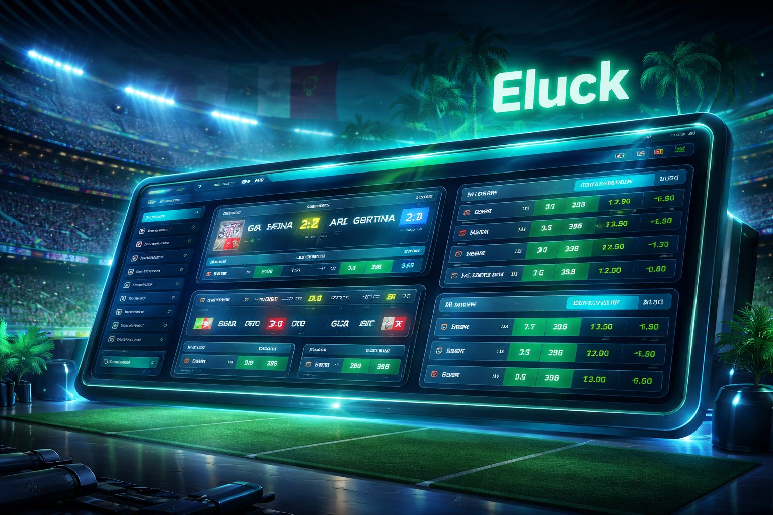 Panel de apuestas deportivas Eluck con mercados de partidos en vivo