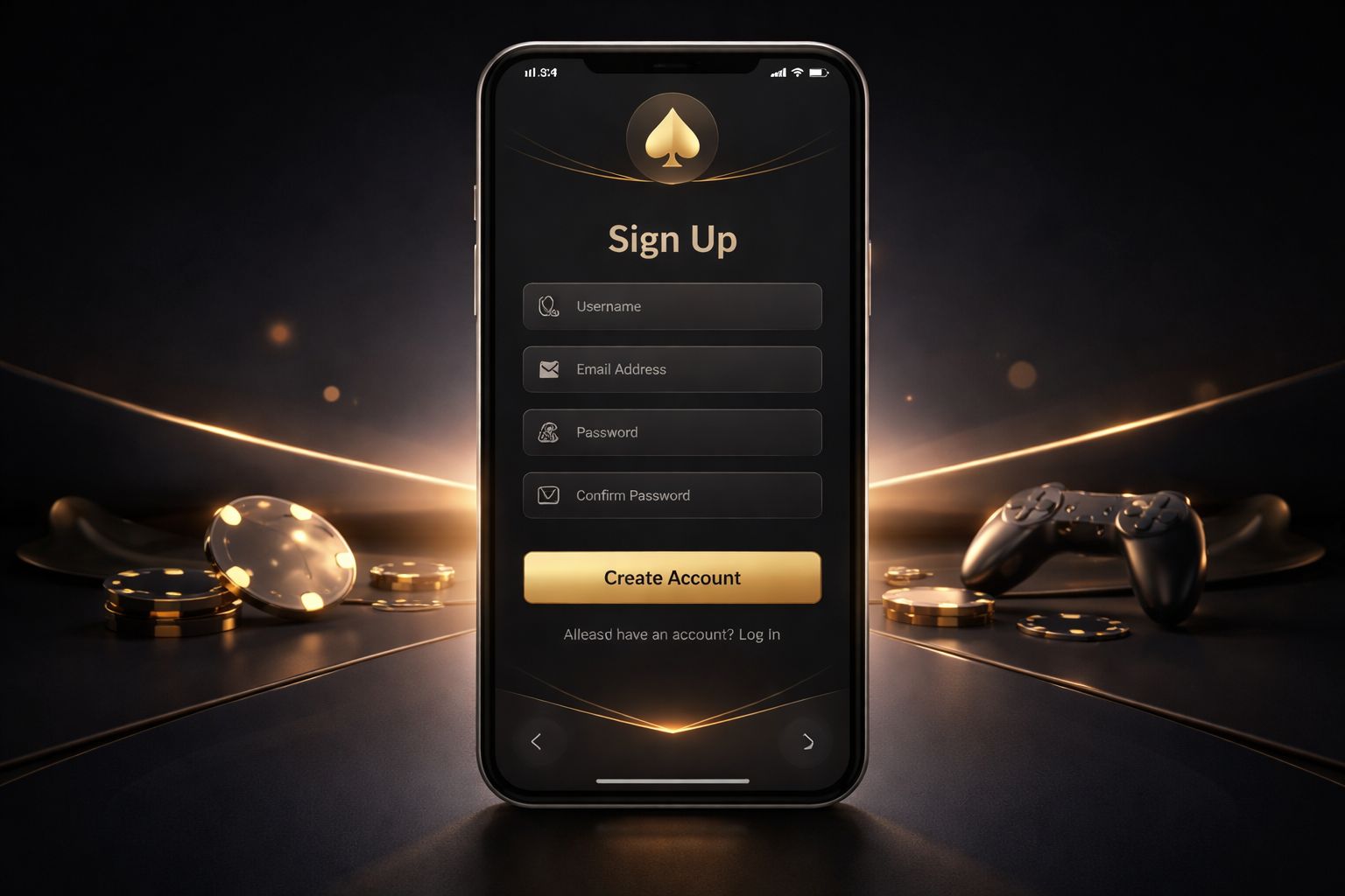 Pantalla moderna de registro móvil para Eluck con una interfaz elegante de casino diseñada para usuarios en México.