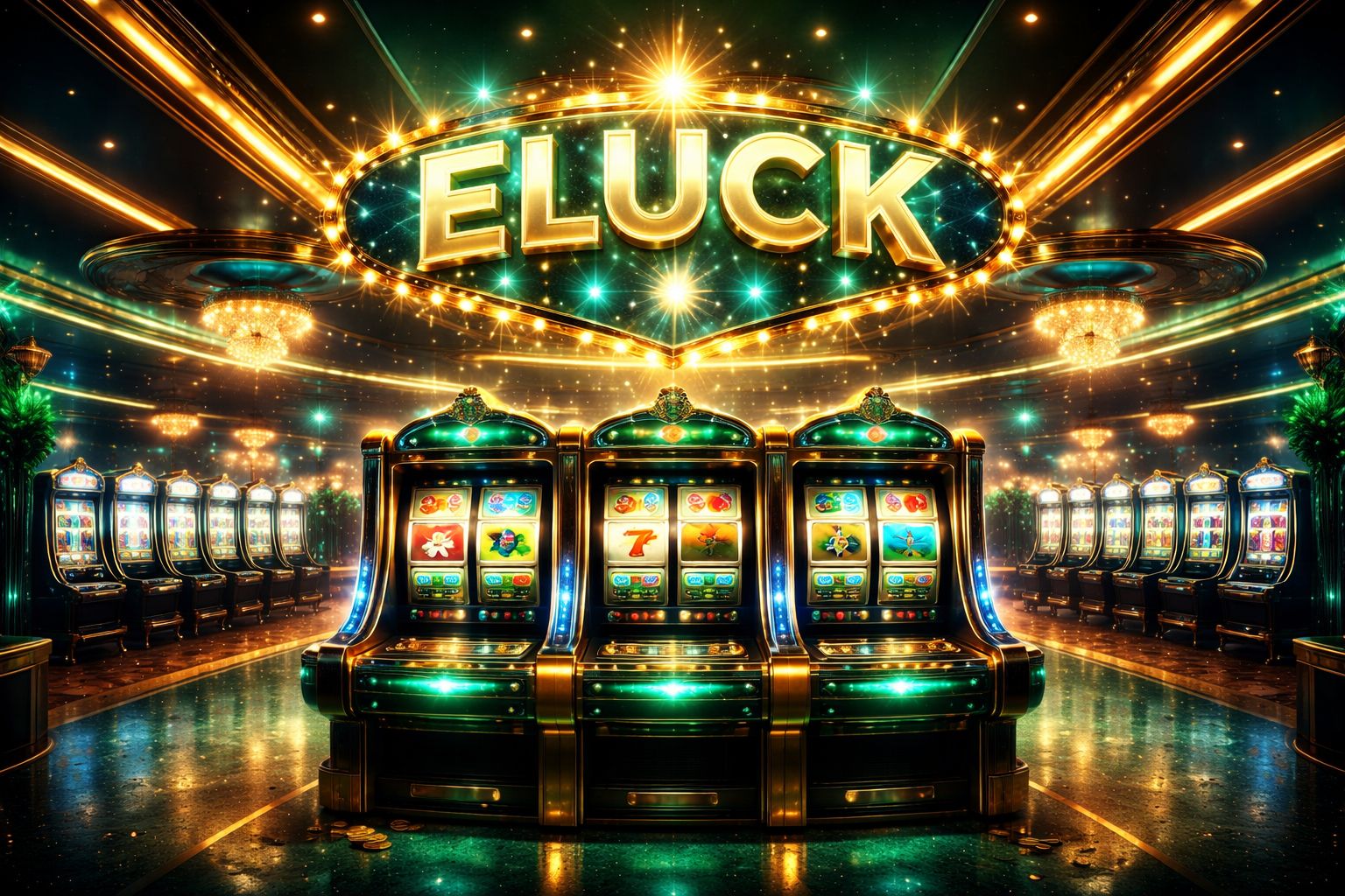 Vestíbulo de tragamonedas Eluck con carretes vivos e interfaz brillante de casino